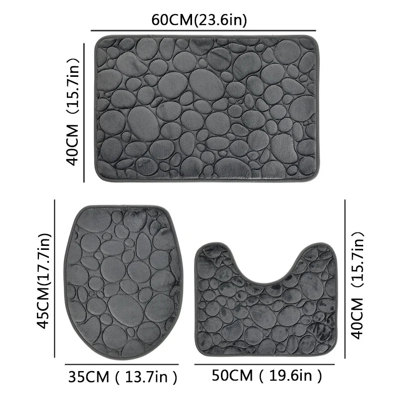 Solid Color Microfiber Bathroom Floor Mat Set Water Absorbing Non Slip Stone
