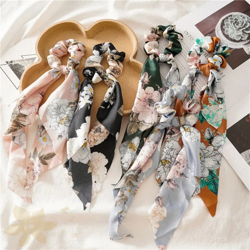 Summer Vintage Print Flower Beach Bandana Hair Scarf Fashion Elastic Rubber Headbands for Women Girl Hair Accessories