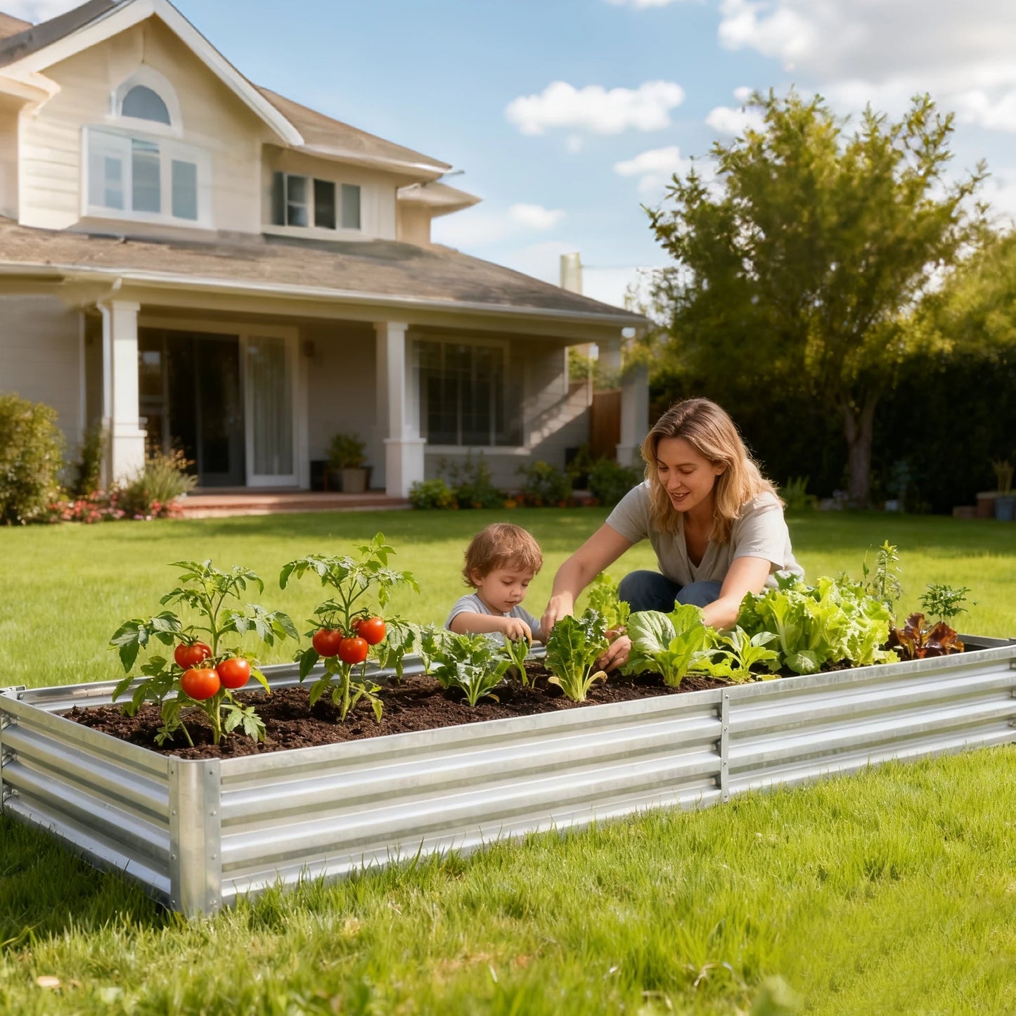 JHK Galvanized Metal Raised Garden Bed With Cover For Outdoors