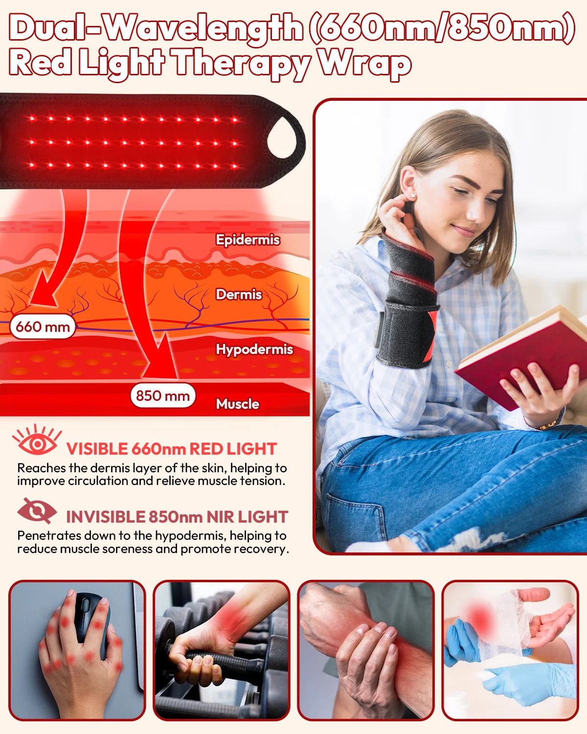 Red Light Therapy Wrap With Heat Vibration Infrared LED Pad