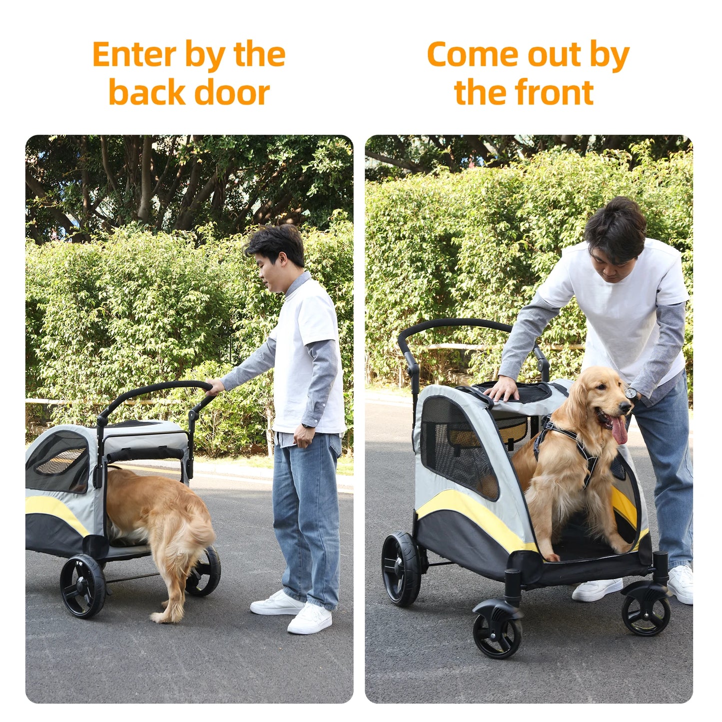 BINGOPAW Large Dog Stroller 4 Wheel Pet Carrier Foldable For Two Dogs