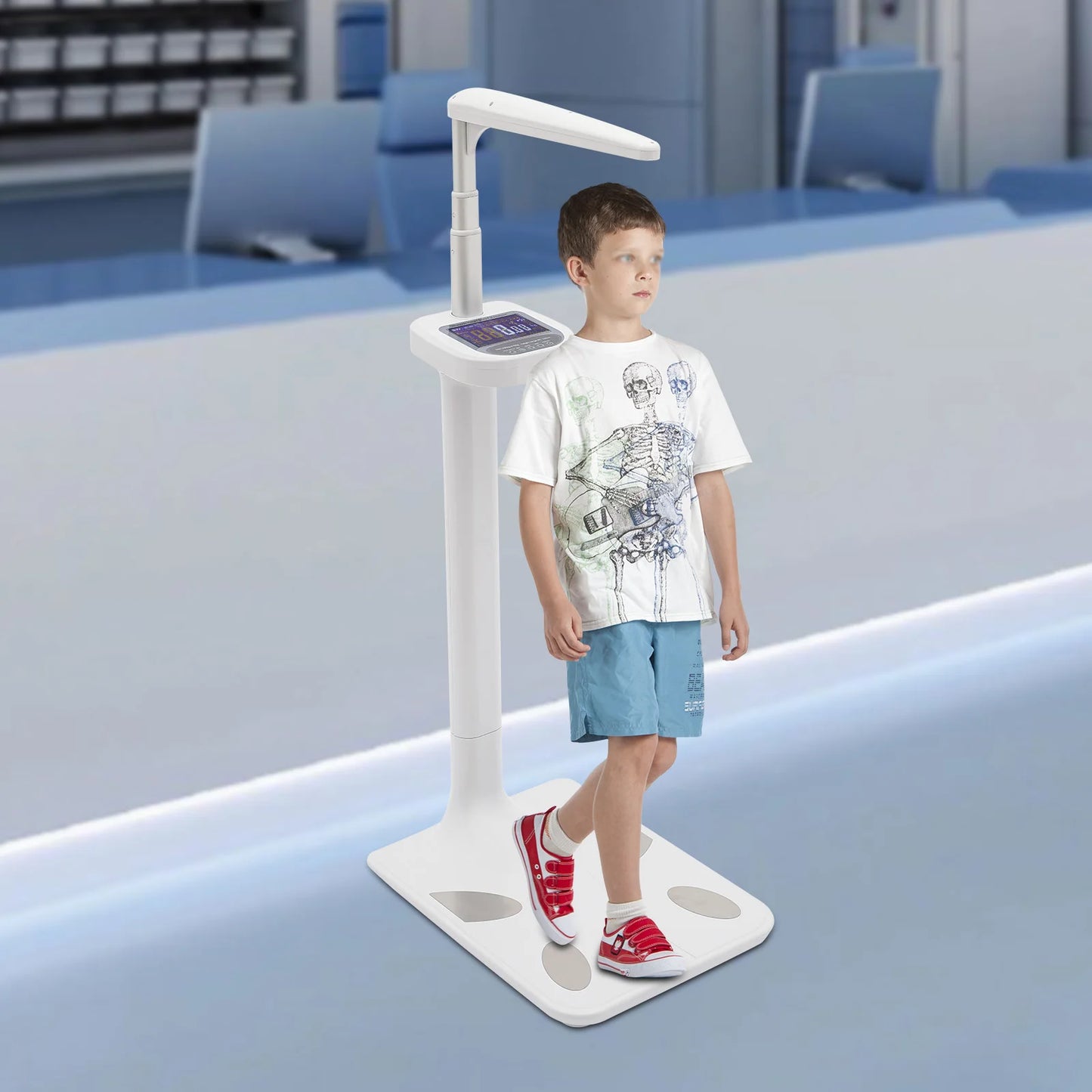 White Multifunction Physician Medical Body Weight Scale, Electronic Height,& Weight Scale, Ultrasonic Height Body Fat Analyzer