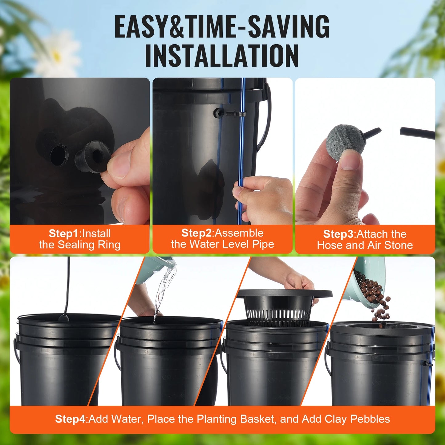 DWC Hydroponics Grow System With Top Drip Kit 4 Buckets
