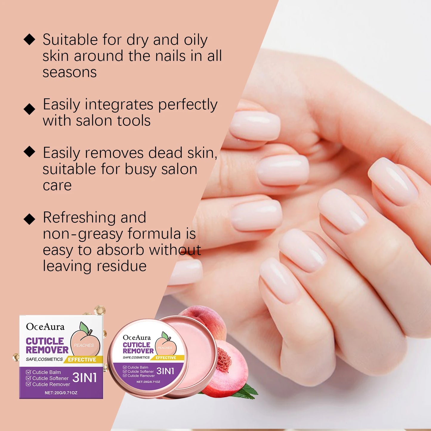 Ouhoe Peach Scented Hand Cream Moisturizing Nail Care Cuticle Softener