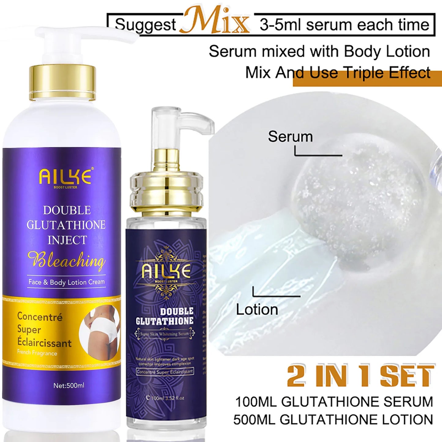 AILKE Glutathione Whitening Skin Care Set For Women, Moisturizing, Deeply Clean Skin, Reduce Dark Spots, Hyperpigmentation