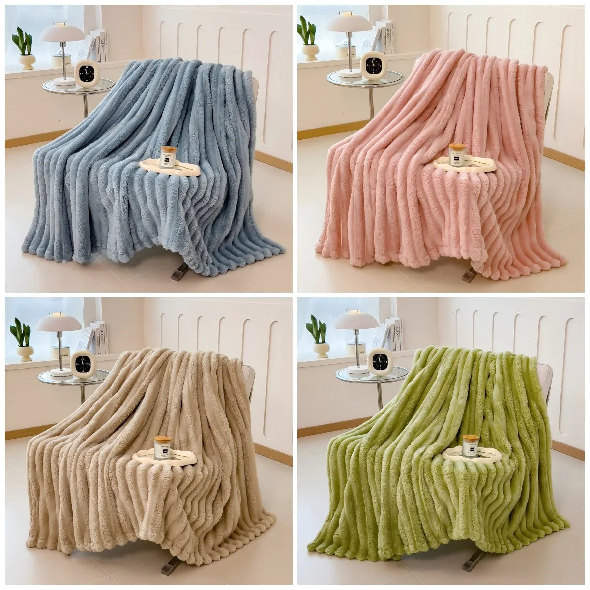 Striped Thickened Coral Fleece Multifunctional Blanket