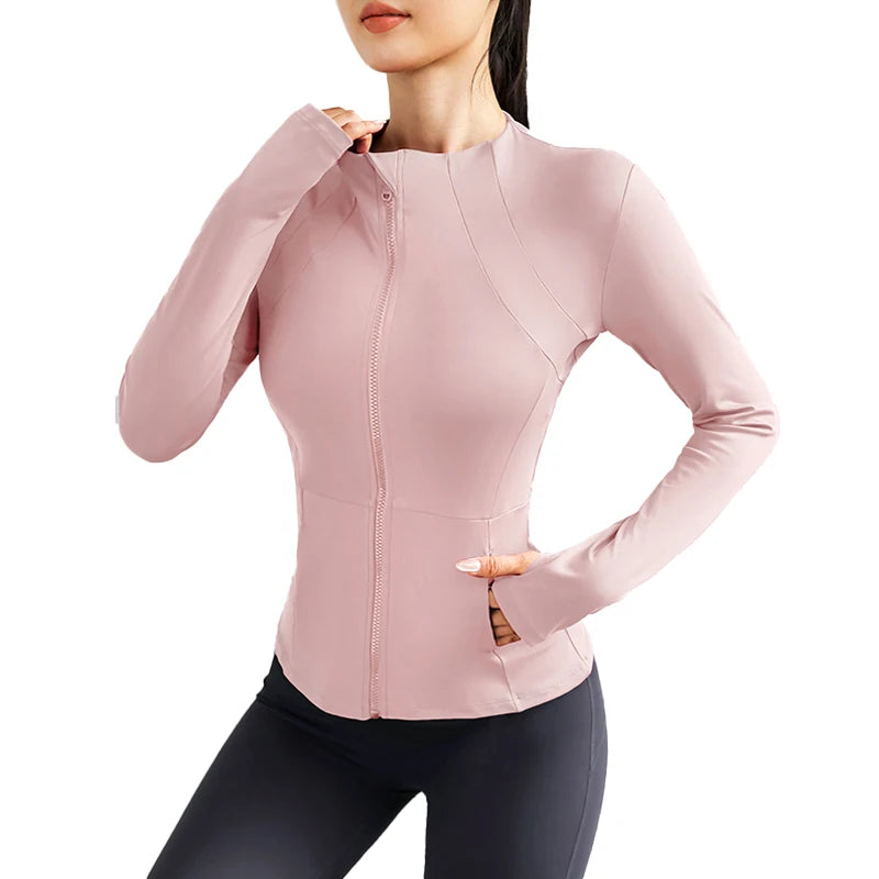 Women's Lightweight Yoga Jacket With Zipper Pockets And Thumb Openings