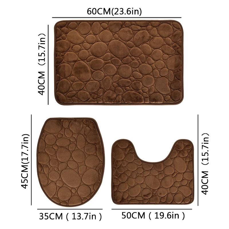 Solid Color Microfiber Bathroom Floor Mat Set Water Absorbing Non Slip Stone