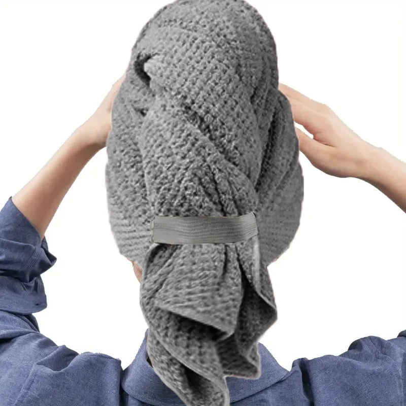 Microfiber Hair Towel Wrap With Elastic Band Ultra Absorbent Turban