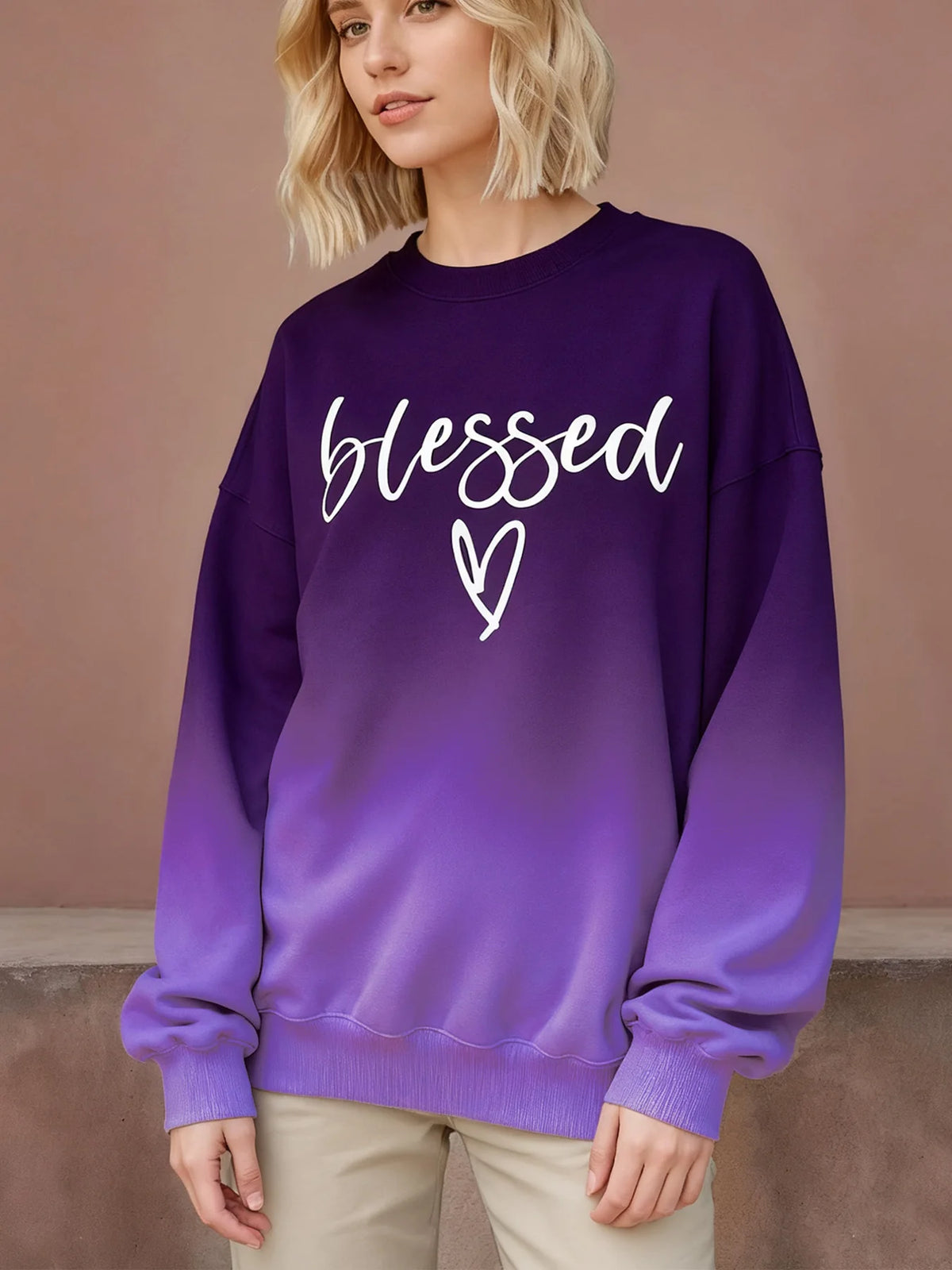 Women’s Blessed Letter Heart Print Raglan Sleeve Sweatshirt