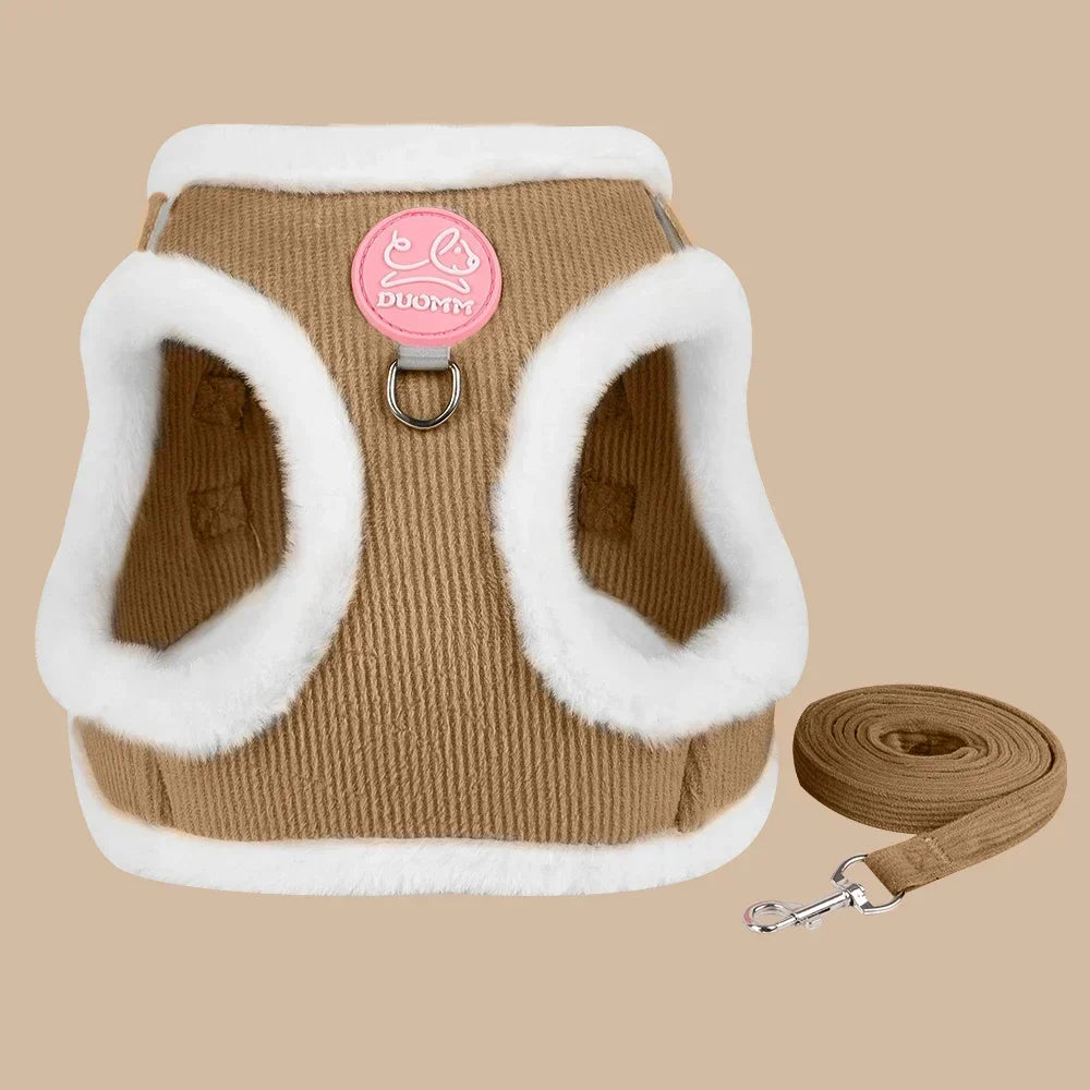 Sphynx Cat Harness Vest With Fur For Walking Leash Set