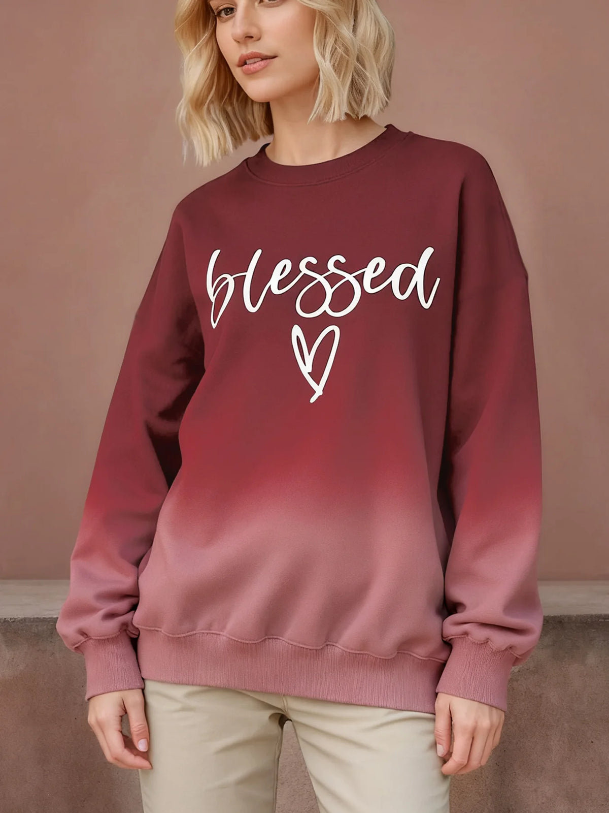 Women’s Blessed Letter Heart Print Raglan Sleeve Sweatshirt