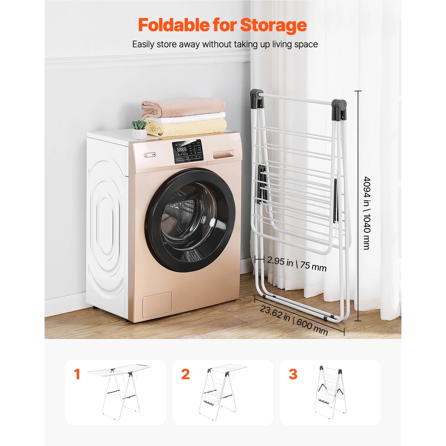 Foldable Clothes Drying Rack Outdoor Indoor With Sock Clips
