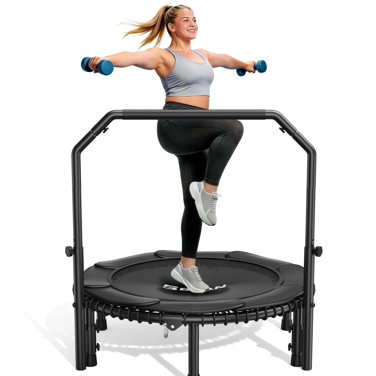 BCAN 450LBS Mini Rebounder Trampoline, Fitness Trampoline with Bungees, Adjustable Handle, Whole-Body Workout & Relaxation-40IN