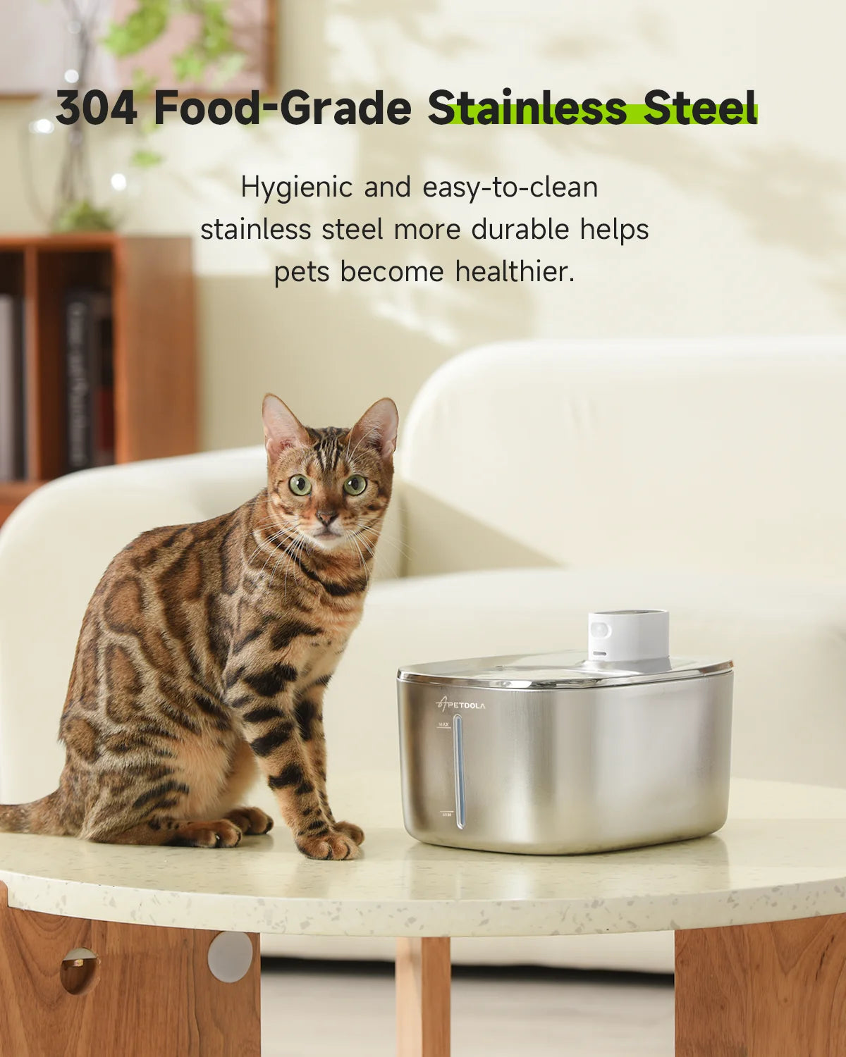 Wireless Stainless Steel Pet Water Fountain, 4L