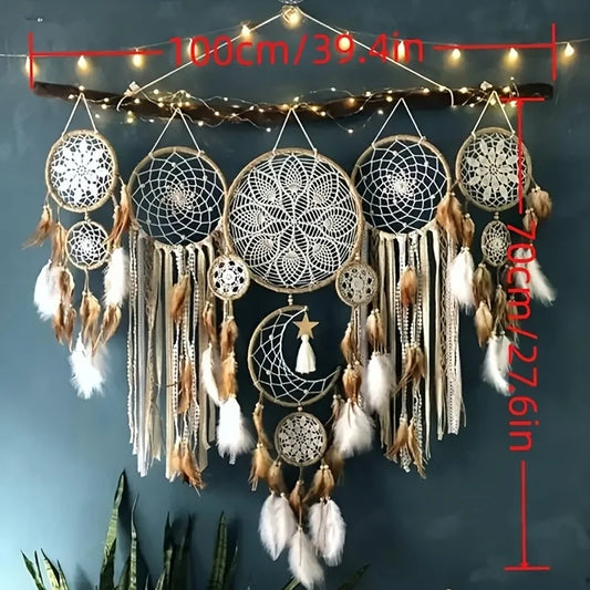 Moon Dream Catcher 5 Piece Set Handcrafted Bohemian Wall Decor
