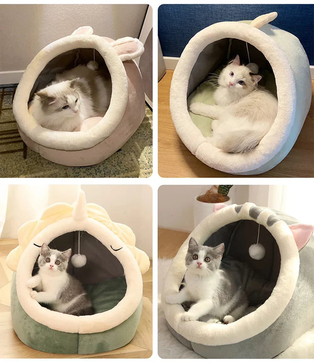Cozy Cave Cat Bed With Soft Foldable Cushion Machine Washable