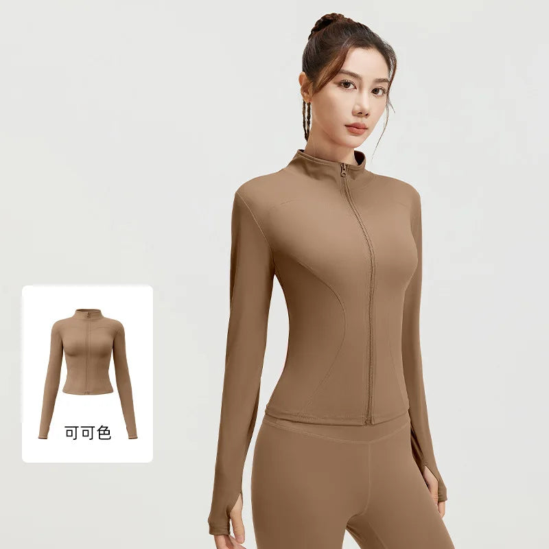 Women's Zipper Long Sleeve Sports Jacket For Fitness And Yoga