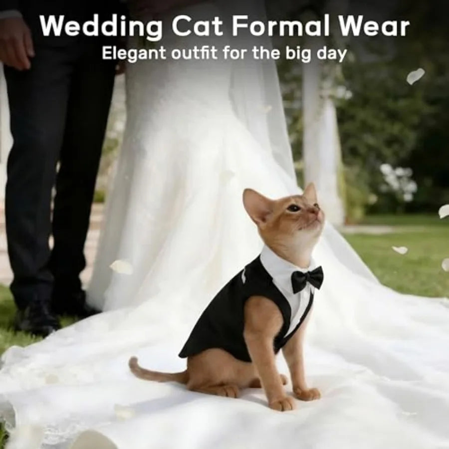 Cat Tuxedo Suit Formal Wear with Bow Tie, Soft Skin-Friendly Cat Costumes for Cats Only, Elegant Outfit for Male Female Cats, P